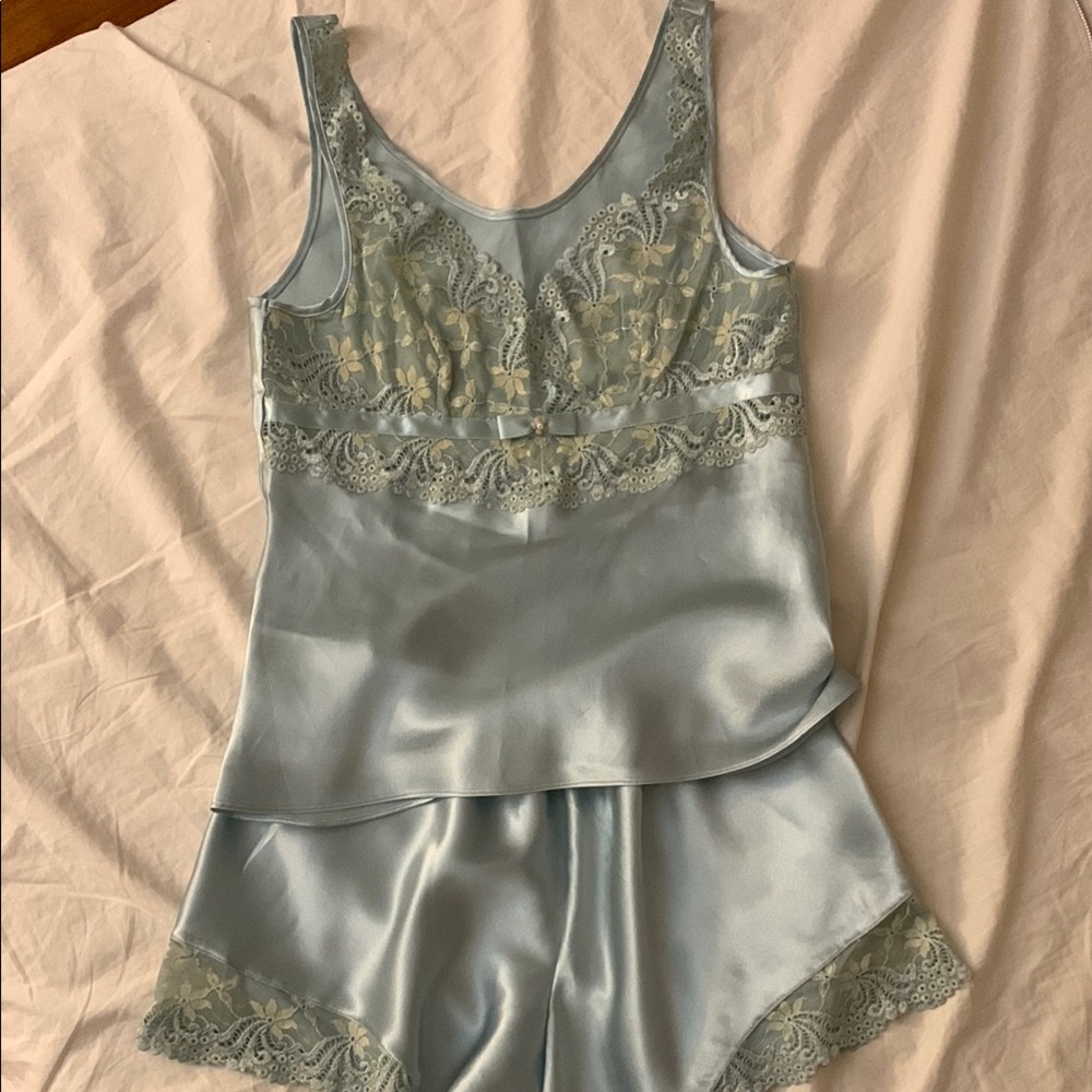 New Impressions Blue Chemise with Lace Detailing